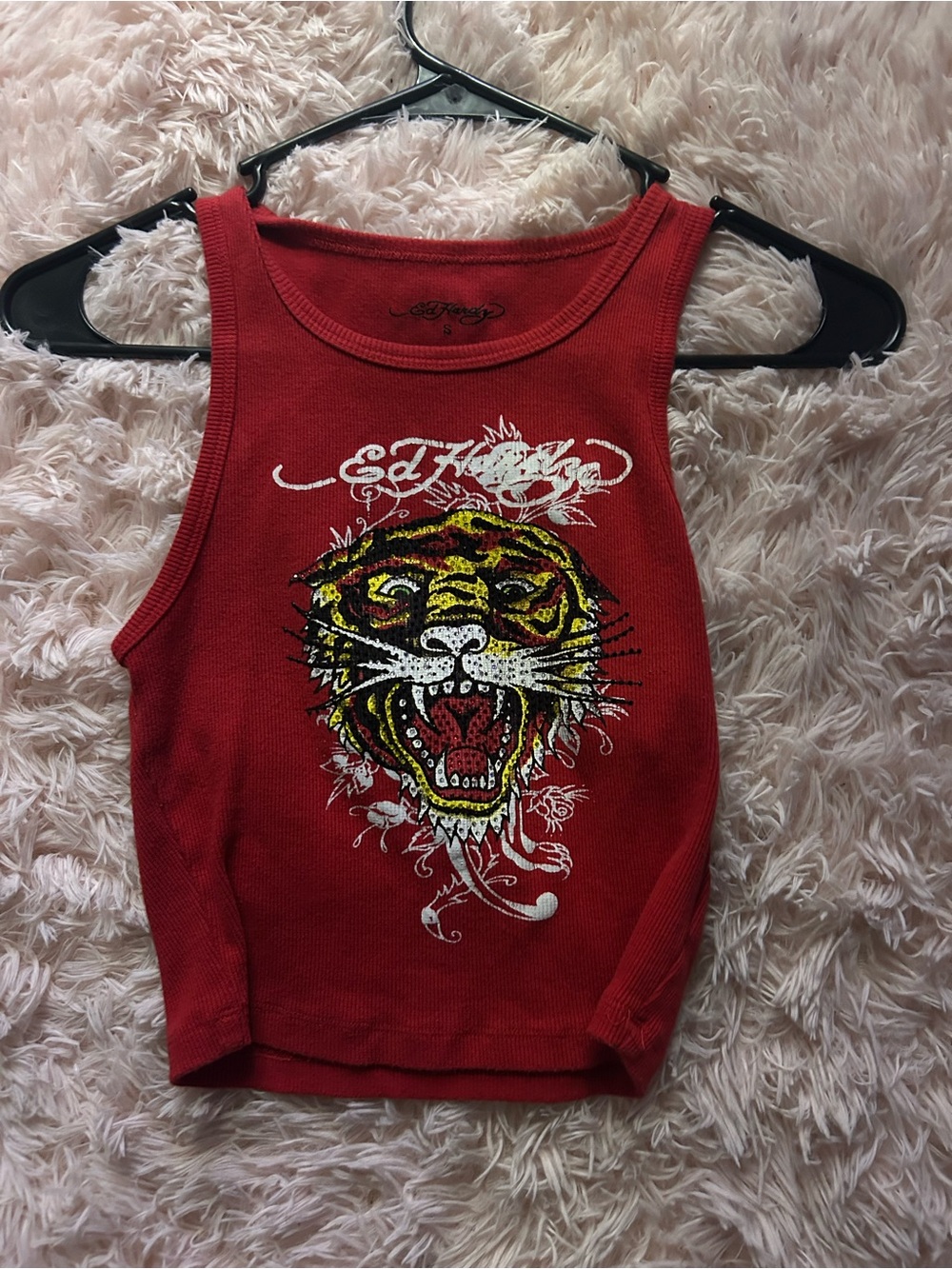 Ed Hardy Red Tank Top with Colorful Tiger Print